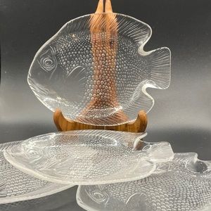 4 vintage Arcoroc France Fish Appetizer Plates.